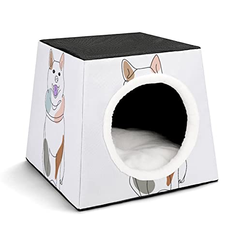 Bedruckte Katzenhäuser & Katzenhöhle Süß Faltbarer Katzenwürfel Katzenbett Katzensofa mit Abnehmbarem Kissen Hund Shiba Inu von LafalPer