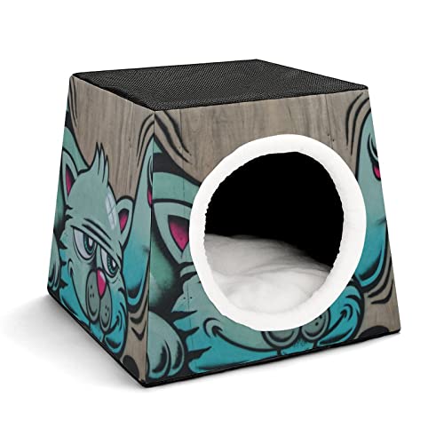 Bedruckte Katzenhäuser & Katzenhöhle Süß Faltbarer Katzenwürfel Katzenbett Katzensofa mit Abnehmbarem Kissen Mickey Maus von LafalPer