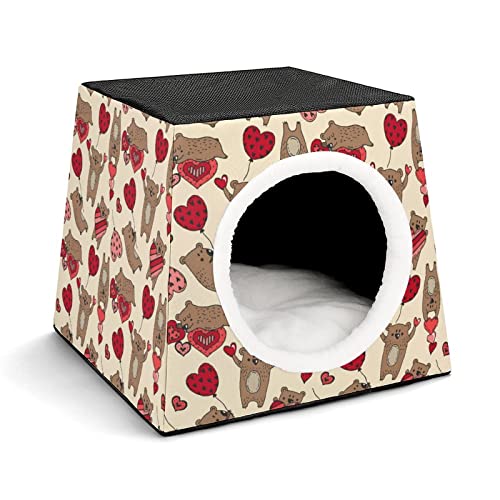 Bedruckte Katzenhäuser & Katzenhöhle Süß Faltbarer Katzenwürfel Katzenbett Katzensofa mit Abnehmbarem Kissen Rotes Herz-Murmeltier von LafalPer