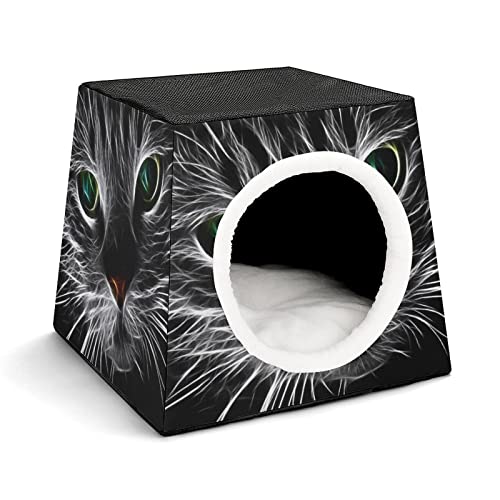 Bedruckte Katzenhäuser & Katzenhöhle Süß Faltbarer Katzenwürfel Katzenbett Katzensofa mit Abnehmbarem Kissen Schönes Katzengesicht von LafalPer