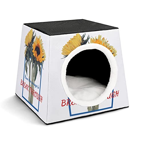 Bedruckte Katzenhäuser & Katzenhöhle Süß Faltbarer Katzenwürfel Katzenbett Katzensofa mit Abnehmbarem Kissen Sonnenblume Blumen von LafalPer