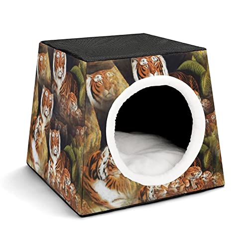 Bedruckte Katzenhäuser & Katzenhöhle Süß Faltbarer Katzenwürfel Katzenbett Katzensofa mit Abnehmbarem Kissen Tiger-Malerei von LafalPer