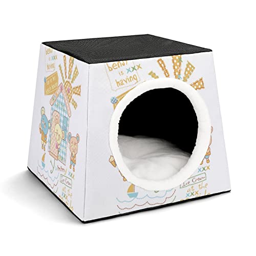 Bedruckte Katzenhöhle Katzenhaus Hundehütte Faltbar als Katzenbett Katzensofa für Katzen Kleintiere mit Abnehmbarem Kissen Cartoon-Maus-Familie von LafalPer