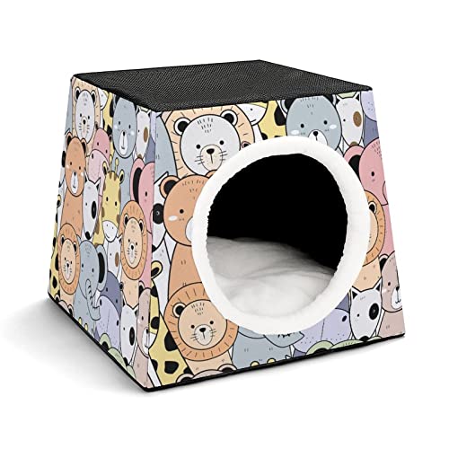Bedruckte Katzenhöhle Katzenhaus Hundehütte Faltbar als Katzenbett Katzensofa für Katzen Kleintiere mit Abnehmbarem Kissen Cartoon süße Tiere von LafalPer