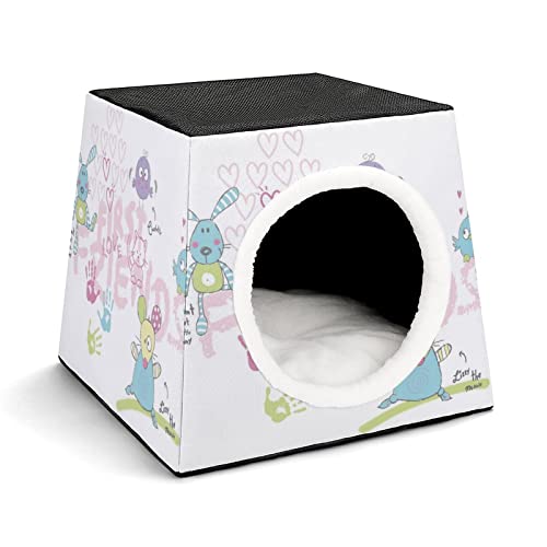 Bedruckte Katzenhöhle Katzenhaus Hundehütte Faltbar als Katzenbett Katzensofa für Katzen Kleintiere mit Abnehmbarem Kissen Maus-Cartoon von LafalPer
