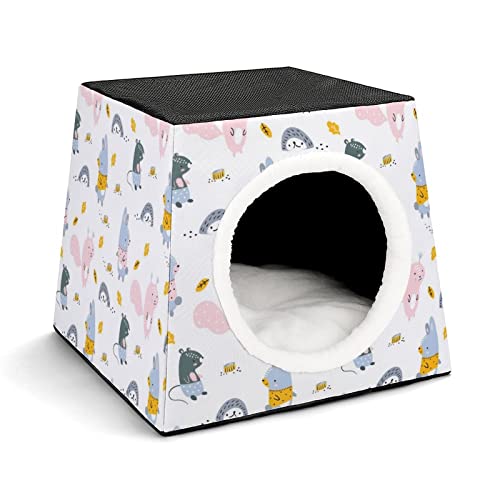 Bedruckte Katzenhöhle Katzenhaus Hundehütte Faltbar als Katzenbett Katzensofa für Katzen Kleintiere mit Abnehmbarem Kissen Maus Igel von LafalPer