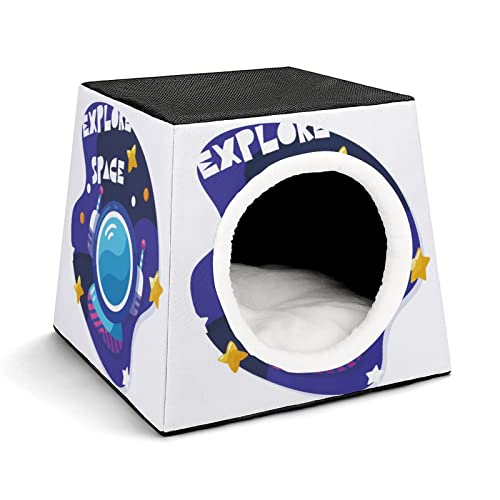 Bedruckte Katzenhöhle Katzenhaus Hundehütte Faltbar als Katzenbett Katzensofa für Katzen Kleintiere mit Abnehmbarem Kissen Stern-Weltraum-Cartoon von LafalPer