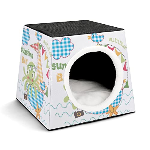 Haustier Haus Sofa Bedrucktes Katzenhaus Katzenbett Indoor Katzenwürfel für Kleine Hunde Kitty Stabil und Warm Cartoon-Oktopus von LafalPer