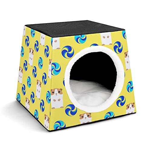 Haustier Haus Sofa Bedrucktes Katzenhaus Katzenbett Indoor Katzenwürfel für Kleine Hunde Kitty Stabil und Warm Gelber Hamster von LafalPer