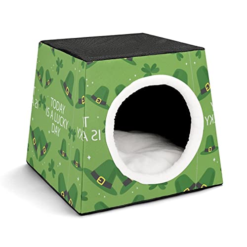 Haustier Haus Sofa Bedrucktes Katzenhaus Katzenbett Indoor Katzenwürfel für Kleine Hunde Kitty Stabil und Warm Hut Grüner Spaß von LafalPer