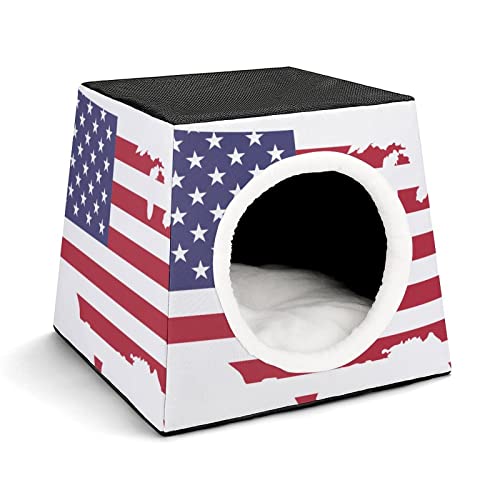Haustier Haus Sofa Bedrucktes Katzenhaus Katzenbett Indoor Katzenwürfel für Kleine Hunde Kitty Stabil und Warm Karte der amerikanischen Flagge von LafalPer