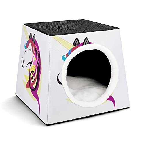 Mode Katzenhöhle für Katzen Hunde Kleintiere Faltbares Katzenhaus Katzenbett Katzensofa mit Flauschiges Kissen Farbe Einhorn Pferd von LafalPer