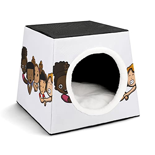 Mode Katzenhöhle für Katzen Hunde Kleintiere Faltbares Katzenhaus Katzenbett Katzensofa mit Flauschiges Kissen Freundschaft Freunde von LafalPer