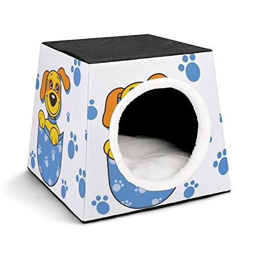 Mode Katzenhöhle für Katzen Hunde Kleintiere Faltbares Katzenhaus Katzenbett Katzensofa mit Flauschiges Kissen Hund-Cartoon-Tasche von LafalPer