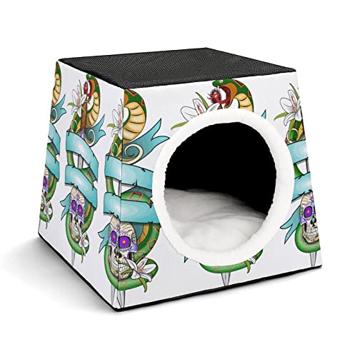 Mode Katzenhöhle für Katzen Hunde Kleintiere Faltbares Katzenhaus Katzenbett Katzensofa mit Flauschiges Kissen Schlangenschwert Skelett von LafalPer