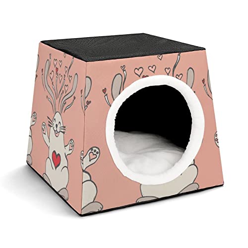 Mode Katzenhöhle für Katzen Hunde Kleintiere Faltbares Katzenhaus Katzenbett Katzensofa mit Flauschiges Kissen Schönes Cartoon-Kaninchen von LafalPer