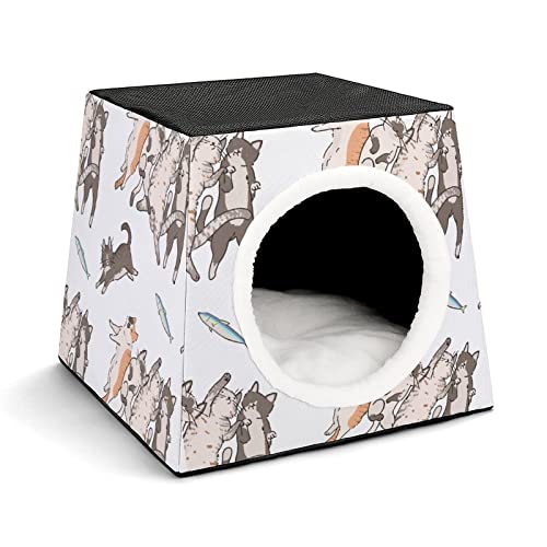 Mode Katzenhöhle für Katzen Hunde Kleintiere Faltbares Katzenhaus Katzenbett Katzensofa mit Flauschiges Kissen Wels von LafalPer