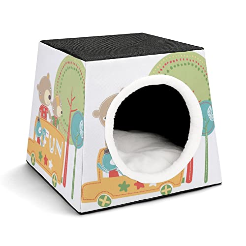 Personalisiert Katzenhöhle Katzenhaus für Katzen Bedruckte Haustier Haus Katzenbett Katzenwürfel Stabil und Warm Niedliche Cartoon-Bären von LafalPer
