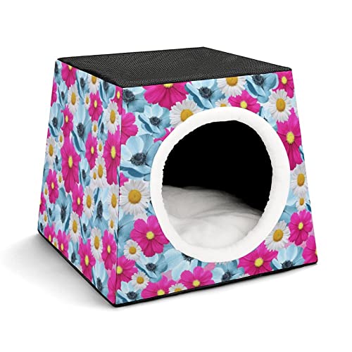 Personalisiertes Katzenhaus Katzenbett Bedruckte Katzenwürfel Katzenhöhle für Kleintiere mit Abnehmbarem Matte Buntes Gänseblümchen von LafalPer