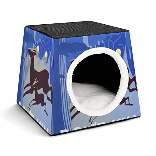 Personalisiertes Katzenhaus Katzenbett Bedruckte Katzenwürfel Katzenhöhle für Kleintiere mit Abnehmbarem Matte Hirschwald von LafalPer