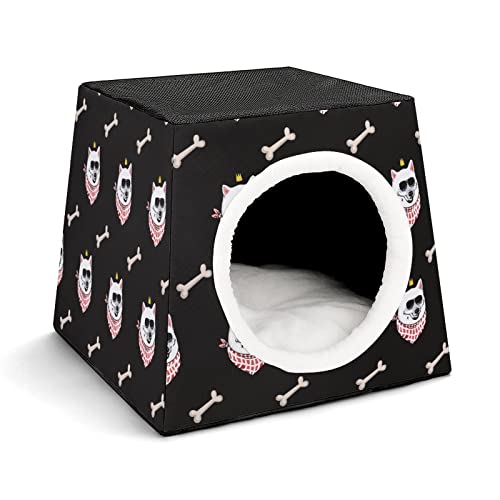 Personalisiertes Katzenhaus Katzenbett Bedruckte Katzenwürfel Katzenhöhle für Kleintiere mit Abnehmbarem Matte Hund Cartoon-Knochen von LafalPer