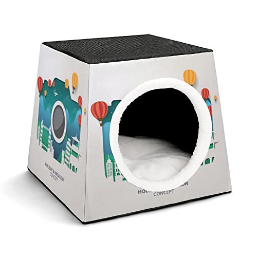 Personalisiertes Katzenhaus Katzenbett Bedruckte Katzenwürfel Katzenhöhle für Kleintiere mit Abnehmbarem Matte Kamerastadt von LafalPer
