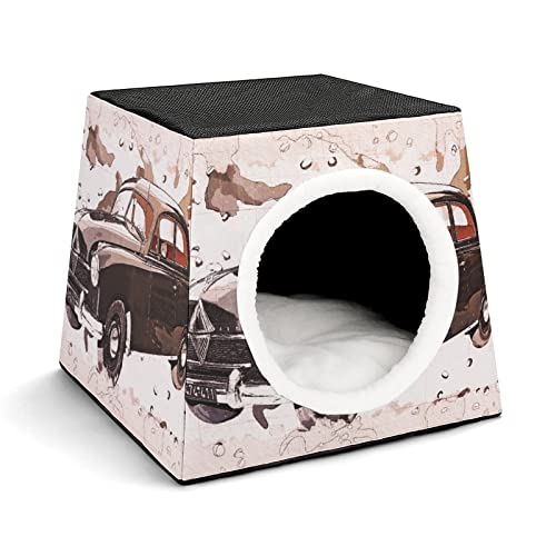 Personalisiertes Katzenhaus Katzenbett Bedruckte Katzenwürfel Katzenhöhle für Kleintiere mit Abnehmbarem Matte Retro-Auto-Design von LafalPer