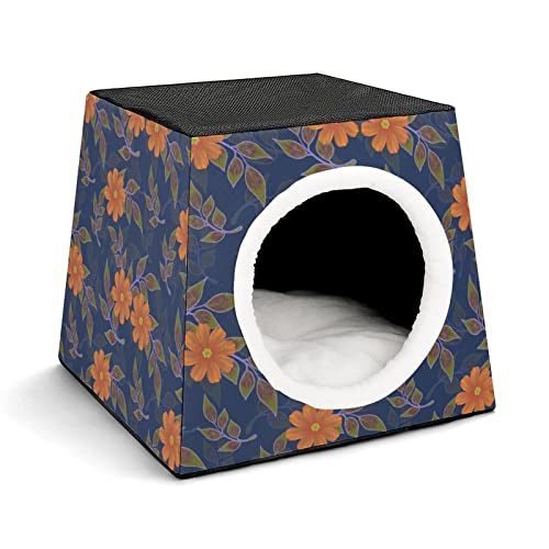 Personalisiertes Katzenhaus Katzenbett Bedruckte Katzenwürfel Katzenhöhle für Kleintiere mit Abnehmbarem Matte Retro-Blumen von LafalPer