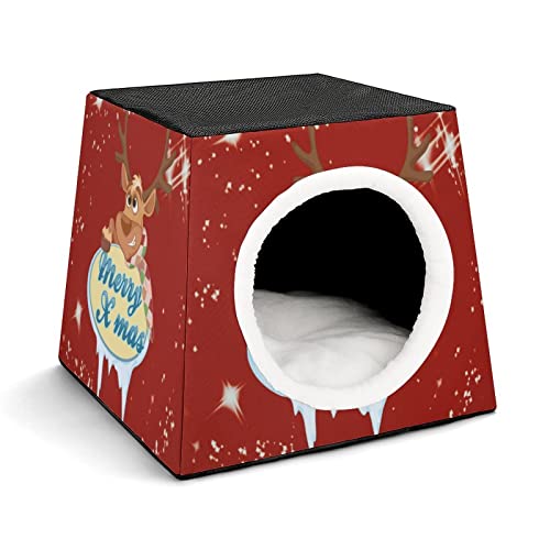 Personalisiertes Katzenhaus Katzenbett Bedruckte Katzenwürfel Katzenhöhle für Kleintiere mit Abnehmbarem Matte Roter Weihnachtselch von LafalPer