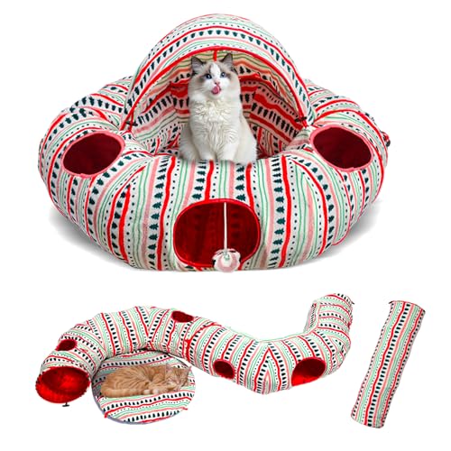 Katzentunnelbett für Indoor-Katzen, Donut-Röhren, verstellbare Form, waschbares Kreiskissen, Haustierspielbälle und Löcher, selbstleuchtendes Katzenspielzeug für kleine und große Katzen, Kätzchen, Katzentunnelbett für Indoor-Katzen, Donut-Röhren, verstellbare Form, waschbares Kreiskissen, Haustierspielbälle und Löcher, selbstleuchtendes Katzenspielzeug für kleine und große Katzen, Kätzchen, von Lahas