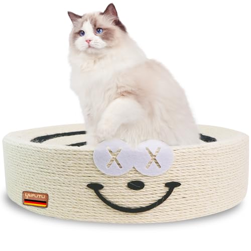 LaifuTu 2 In 1 Katzenbrett - Kratzbrett Mit Naturbelassenem Sisal, Runde Multifunktion Kratzpappe, Zubehör Zur Förderung Guter Gewohnheiten (40x40x13CM) von LaifuTu