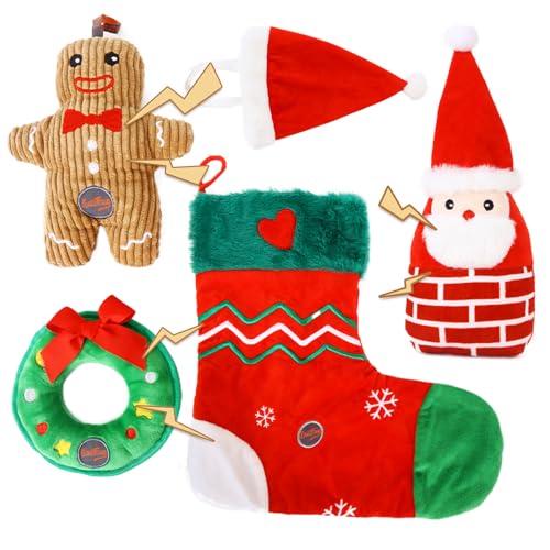 Laifug Weihnachts-Hundespielzeug, 5 Packungen Hunde-Kauspielzeug, interaktives Quietsch-Hundespielzeug, geeignet für kleine, mittelgroße und große Hunde, reduziert Hundeangst von Laifug