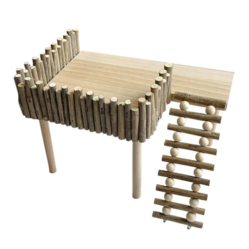 Spielständer aus Naturholz, doppellagig, Kletterplattform mit Leiter für Hamster und Eichhörnchen, einfache Montage von Laikoutd