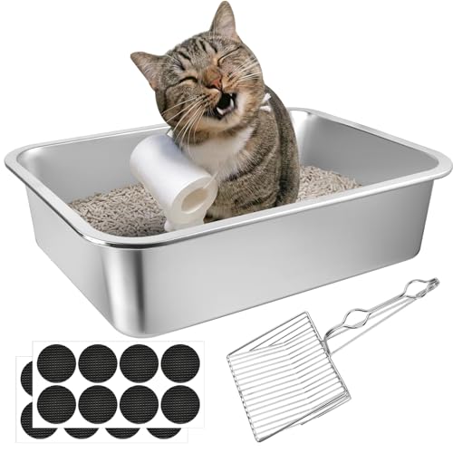 Lainballow Katzentoilette aus Edelstahl, 40,6 x 30,5 x 10,2 cm, große Katzentoilette, antihaftbeschichtet, mit Metallstreuschaufel und rutschfesten Aufklebern für Kätzchen, Meerschweinchen und Lainballow Katzentoilette aus Edelstahl, 40,6 x 30,5 x 10,2 cm, große Katzentoilette, antihaftbeschichtet, mit Metallstreuschaufel und rutschfesten Aufklebern für Kätzchen, Meerschweinchen und von Lainballow