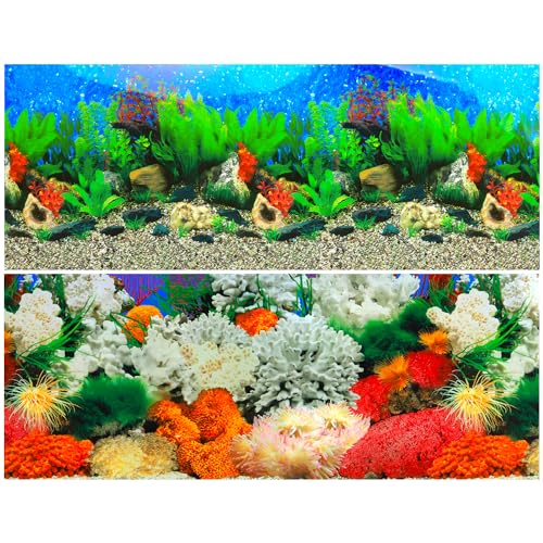Lainrrew Aquarium-Hintergrundposter HD, doppelseitige Wasserpflanzen und Aquarium-Landschaft, 40,6 x 101,6 cm, lebendiges Meeresleben, wasserdichte Landschaft, einfach zu installieren, langlebige von Lainrrew