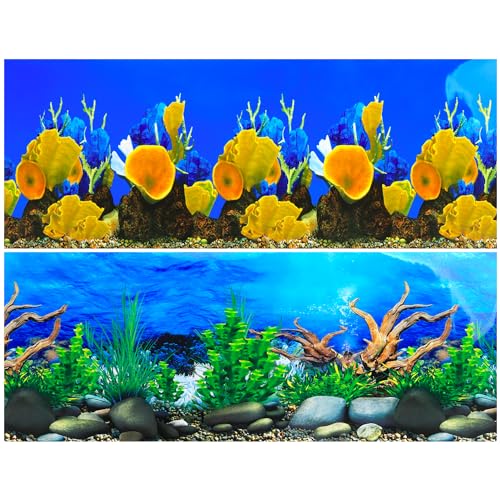 Lainrrew Aquarium-Hintergrundposter HD, doppelseitige Wasserpflanzen und Aquarium-Landschaft, 40,6 x 101,6 cm, lebendiges Meeresleben, wasserdichte Landschaft, einfach zu installieren, langlebige von Lainrrew