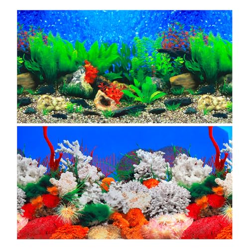 Lainrrew Aquarium-Hintergrundposter HD, doppelseitige Wasserpflanzen und Aquarium-Landschaft, 50 x 30 cm, lebendiges Meeresleben, wasserdichte Landschaft, einfach zu installieren, langlebige von Lainrrew