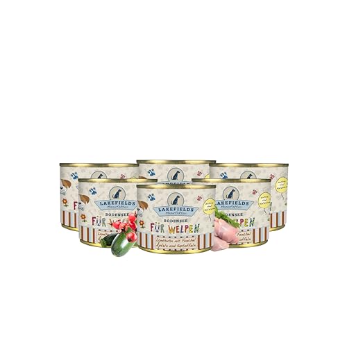 Lakefields - Premium Welpenfutter Nass - Huhn 61%, getreidefreies Hundefutter für Welpen, Dosenfleisch-Menü mit Hühnerfleisch, Fenchel, Karotten & Kartoffeln, schonend gegart, 6 x 200g von Lakefields