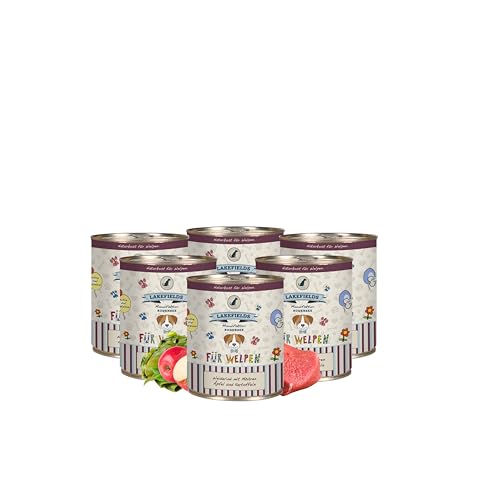 Lakefields - Premium Welpenfutter Nass - Rind 61%, getreidefreies Hundefutter für Welpen, Dosenfleisch-Menü mit Rindfleisch, Äpfeln, Zucchini & Karotten, schonend gegart, 6 x 800g von Lakefields