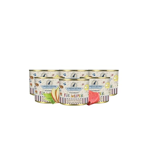 Lakefields - Premium Welpenfutter Nass - Rind 61%, getreidefreies Hundefutter für Welpen, Dosenfleisch-Menü mit Rindfleisch, Äpfeln, Zucchini & Karotten, schonend gegart, 6 x 200g von Lakefields