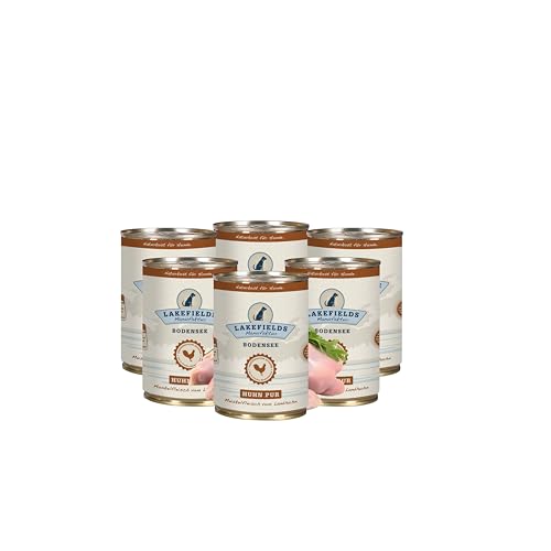 Lakefields - Premium Hundefutter Nass - Huhn pur 100%, getreidefreies Nassfutter für Hunde, Hühnerfleisch aus Freilandhaltung rund um den Bodensee, Muskelfleisch für Hunde, 6 x 400g von Lakefields