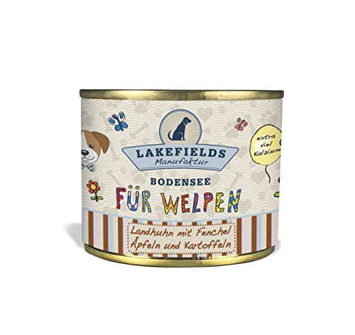 Lakefields - Premium Welpenfutter Nass - Huhn 61%, getreidefreies Hundefutter für Welpen, Dosenfleisch-Menü mit Hühnerfleisch, Fenchel, Karotten & Kartoffeln, schonend gegart, 1 x 200g von Lakefields
