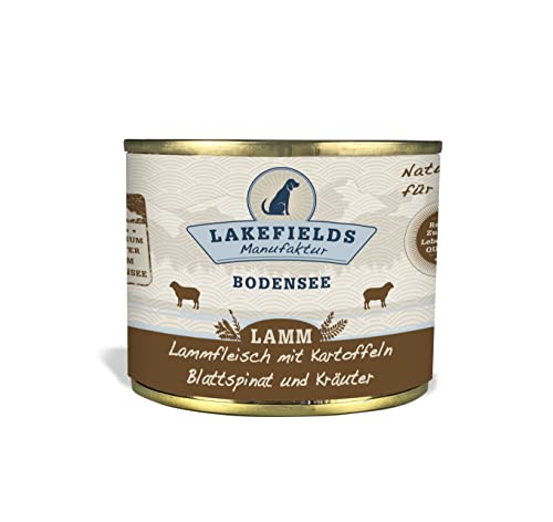 Lakefields - Premium Hundefutter Nass - Lamm 60%, getreidefreies Nassfutter für Hunde, Dosenfleisch-Menü mit Lammfleisch, Zucchini, Karotten und Äpfeln, schonend gegart, 1 x 200g von Lakefields