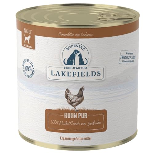 LAKEFIELDS MANUFAKTUR Ergänzungsfutter Huhn PUR für Hunde, Größe:24 x 800 g von Lakefields