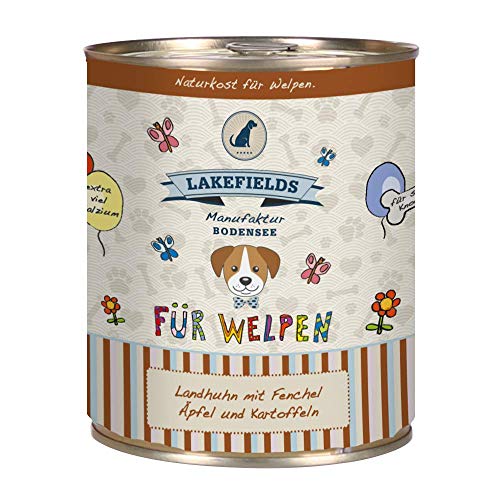 Lakefields - Premium Welpenfutter Nass - Huhn 61%, getreidefreies Hundefutter für Welpen, Dosenfleisch-Menü mit Hühnerfleisch, Fenchel, Karotten & Kartoffeln, schonend gegart, 1 x 800g von Lakefields