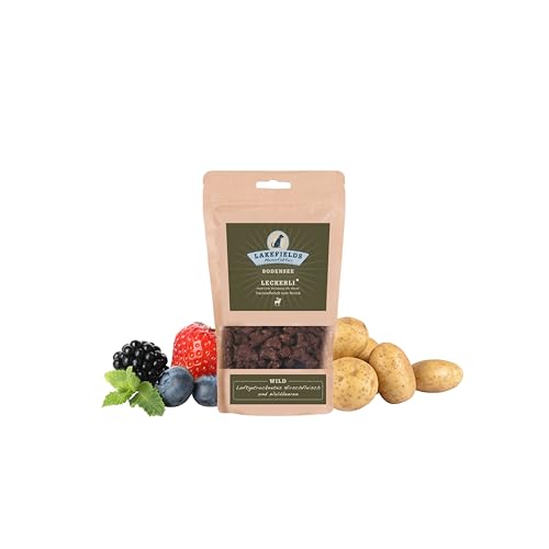 Lakefields - Hundeleckerli Trockenfleischwürfel vom Wild, Hundesnack mit 90% Wildfleisch, getreidefreie & gesunde Leckerlies, ideal als Trainingsleckerli, schonend gebacken, 1 x 150g von Lakefields
