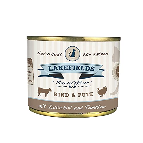 Lakefields MANUFAKTUR Nassfutter MENÜ RIND & PUTE 73% Fleischanteil für Katzen, Größe:12 x 200 g von Lakefields