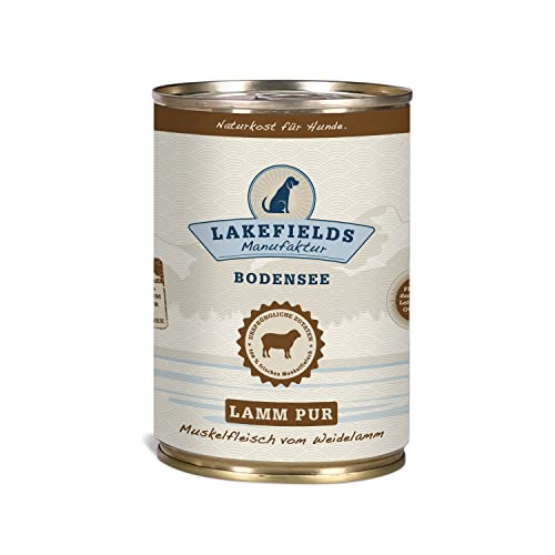 Lakefields - Premium Hundefutter Nass - Lamm pur 100%, getreidefreies Nassfutter für Hunde, Lammfleisch aus artgerechter Weidehaltung rund um den Bodensee, Muskelfleisch für Hunde, 1 x 400g von Lakefields