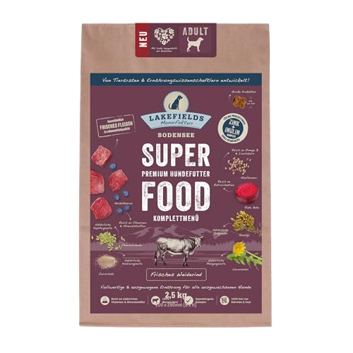 Lakefields - Superfood für Hunde - Premium Hundefutter trocken, Rind 60%, getreidefreies Trockenfutter für ausgewachsene Hunde mit Rindfleisch & Rote Beete, von Tierärzten entwickelt, 1 x 2,5kg von Lakefields