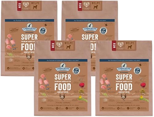 Lakefields - Superfood für Hunde - Premium Welpenfutter trocken, Huhn 61%, getreidefreies Hundefutter trocken mit Hühnerfleisch & Heidelbeeren, von Tierärzten entwickelt, 4 x 1kg von Lakefields